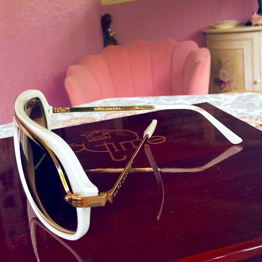 Marc Jacobs White and Gold Oversized Aviator Sunglasses